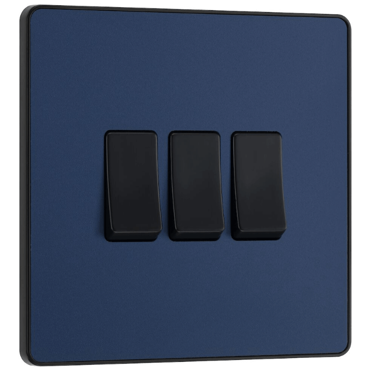 BG Evolve Matt Blue Triple Light Switch 20A 16AX 2 Way - PCDDB43B, Image 1 of 3