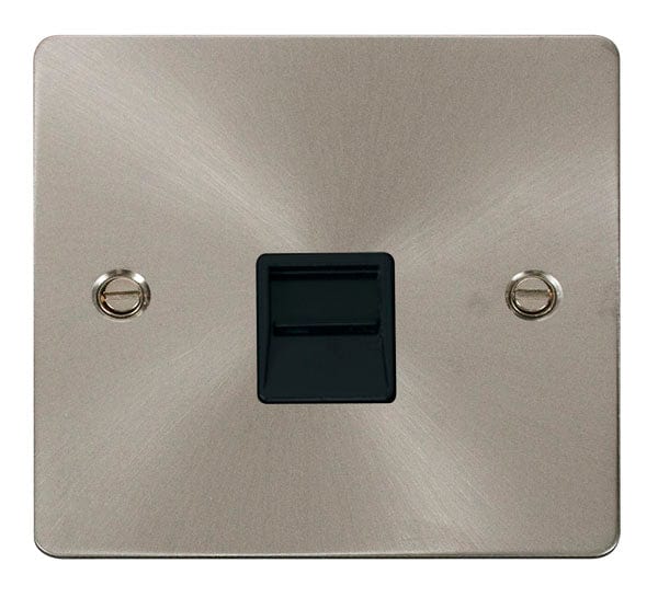 Click Scolmore Define Brushed Steel 1 Gang Telephone Outlet With Black - FPBS125BK, Image 1 of 1