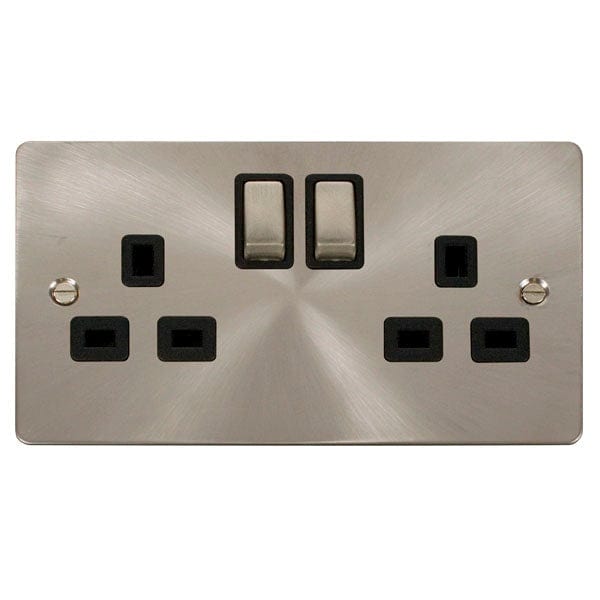 Click Scolmore Define Brushed Steel 2 Gang Double Pole Switch 13A With Black Ingot - FPBS536BK, Image 1 of 1