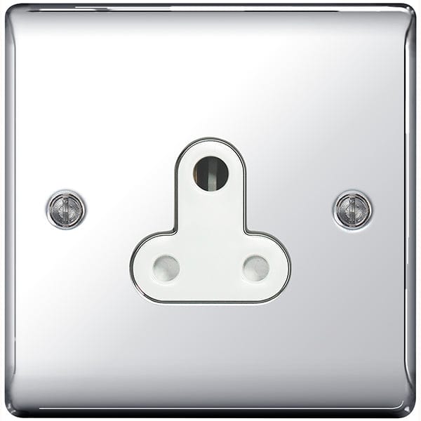 BG Nexus Metal Polished Chrome 1 Gang Plug Socket White Insert 5A - NPC29W, Image 1 of 1