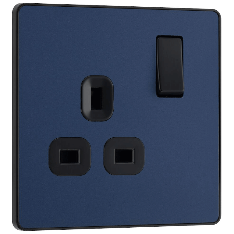 BG Evolve Matt Blue Single Switched 13A Power Socket - PCDDB21B, Image 1 of 3