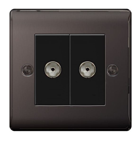 BG Nexus Metal Black Nickel Double Socket For Tv Or Fm Co-Axial Aerial Connection - NBN61, Image 1 of 1