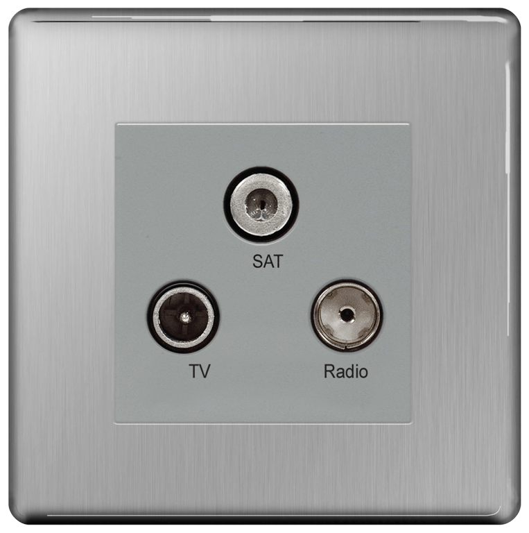 BG Nexus Flatplate Screwless Brushed Steel 3 Gang Triplex TV/FM/Satellite Socket - FBS67, Image 2 of 4