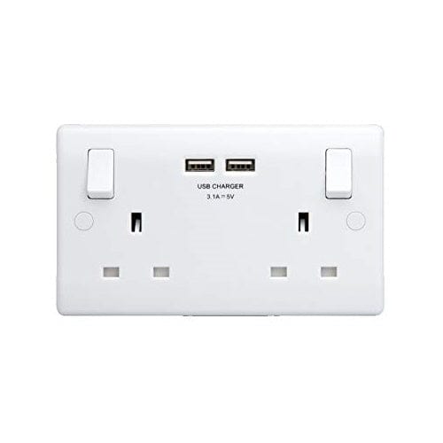 BG Nexus White Single 2 Gang Plug Socket with 2 x USB Outlets 13A - 822U3, Image 1 of 1