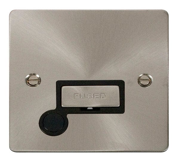 Click Scolmore Define Brushed Steel 1 Gang Fused Connection Unit 13A With Black Ingot - FPBS550BK, Image 1 of 1