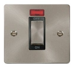 Click Scolmore Define Brushed Steel 1 Gang Double Pole Switch 45A With Black Ingot - FPBS501BK, Image 1 of 1