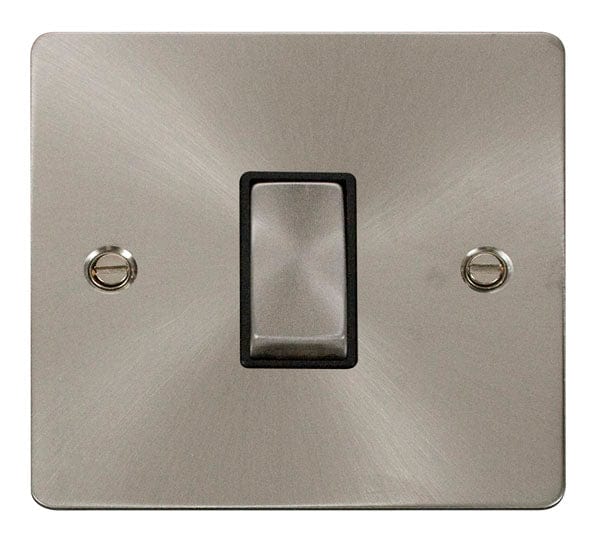 Click Scolmore Define Brushed Steel 1 Gang Plate Switch 10A With Black Ingot - FPBS425BK, Image 1 of 1