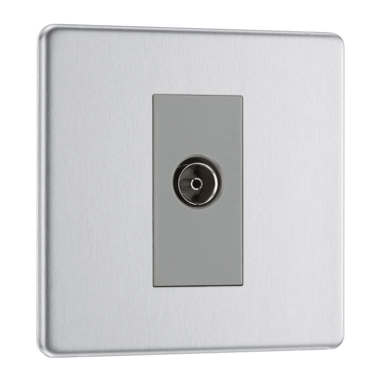 BG Nexus Flatplate Screwless Brushed Steel 1 Gang Single Isolated Co-Axial Socket - FBS62, Image 1 of 3