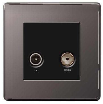 BG Nexus Flatplate Screwless Black Nickel 2 Gang Diplex TV/FM Socket - FBN66, Image 1 of 1