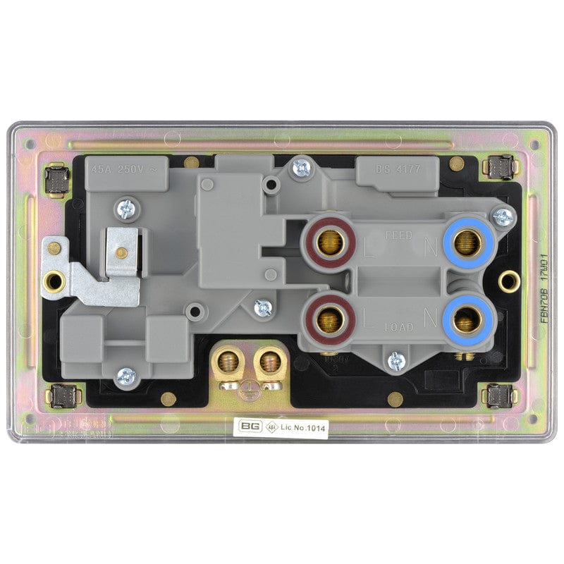 BG Nexus Flatplate Screwless Black Nickel 2 Gang 45A Cooker Switch & 13A Switched Socket With Grey Inserts & Neon - FBN70G, Image 2 of 3