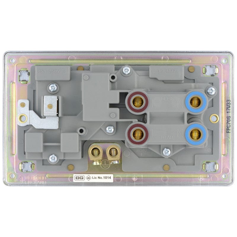 BG Screwless Flatplate Polished Chrome 45A Cooker Control Unit With Switched 13A Power Socket, Includes Power Indicators - Grey, Image 2 of 3