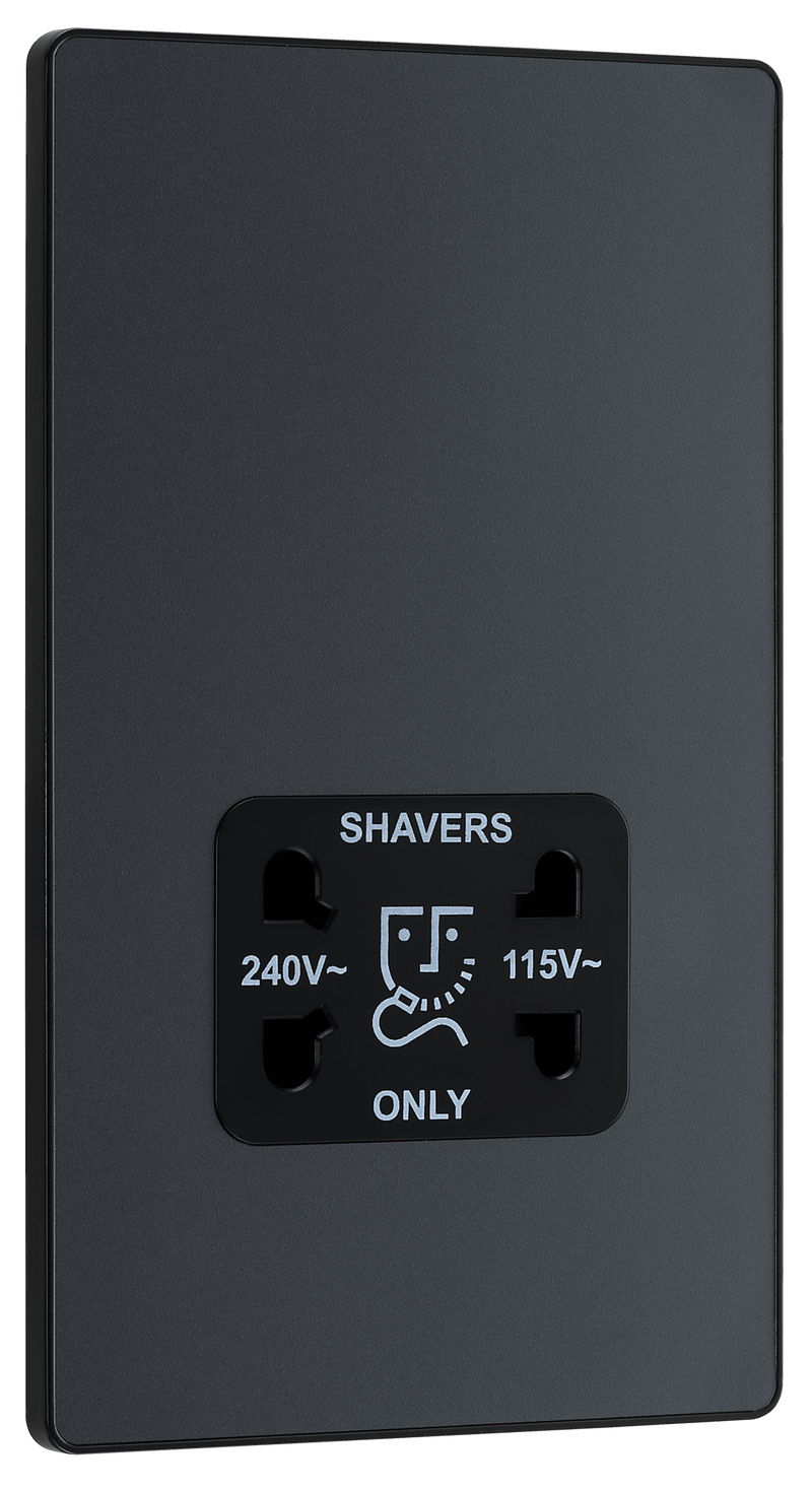 BG Evolve Matt Grey Dual Voltage Shaver Socket 115/240V - PCDMG20B, Image 1 of 6