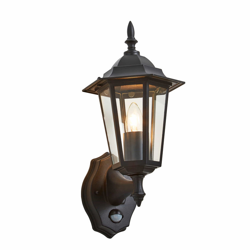 Forum Libourne 6 Panel E27 Traditional Wall Lantern w PIR - Black - ZN-38606-BLK, Image 1 of 1