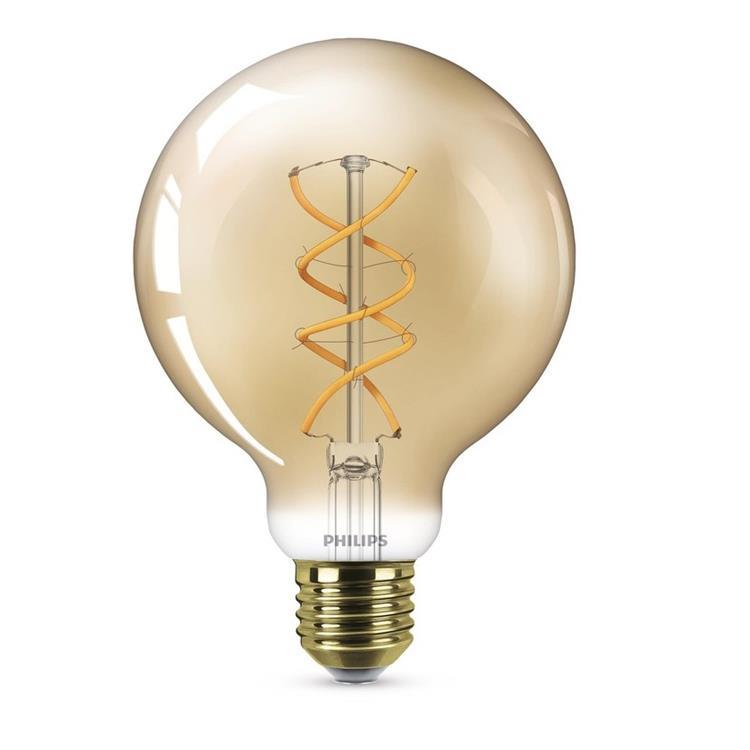 Philips 5W Vintage Gold LED E27 Globe Spiral Filament - Amber Warm White - 929001392101, Image 1 of 1