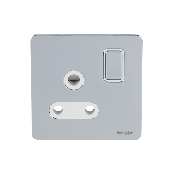 Schneider USFP 15A 1G Round Pin Switched Socket White Insert Polished Chrome - GU3490WPC, Image 1 of 1