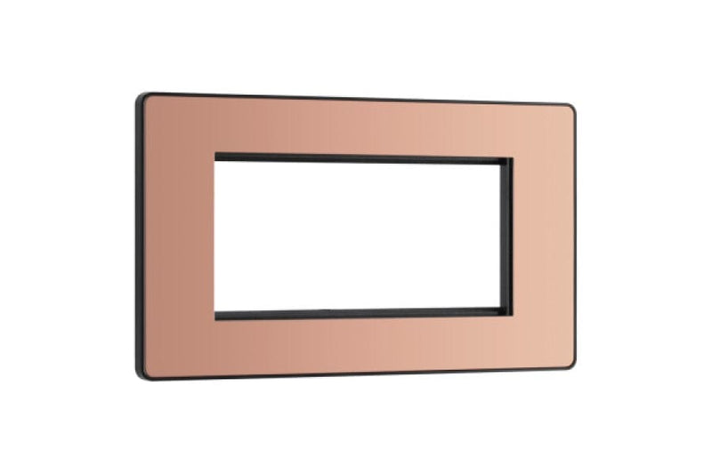 BG Evolve Polished Copper Grid 4 Gang Euro Module Front Plate - PCDCPEMR4B, Image 1 of 4