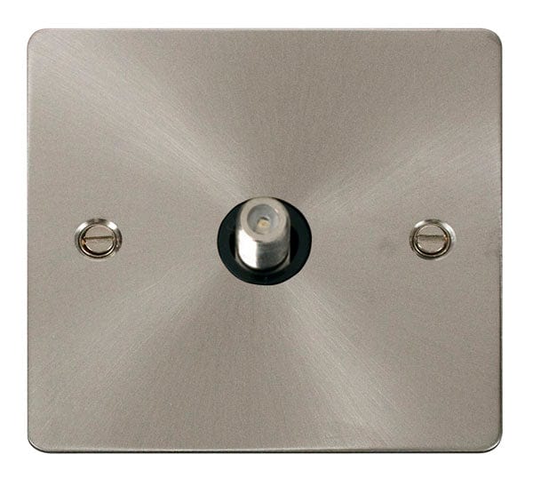 Click Scolmore Define Brushed Steel 1 Gang Satellite Outlet With Black - FPBS156BK, Image 1 of 1