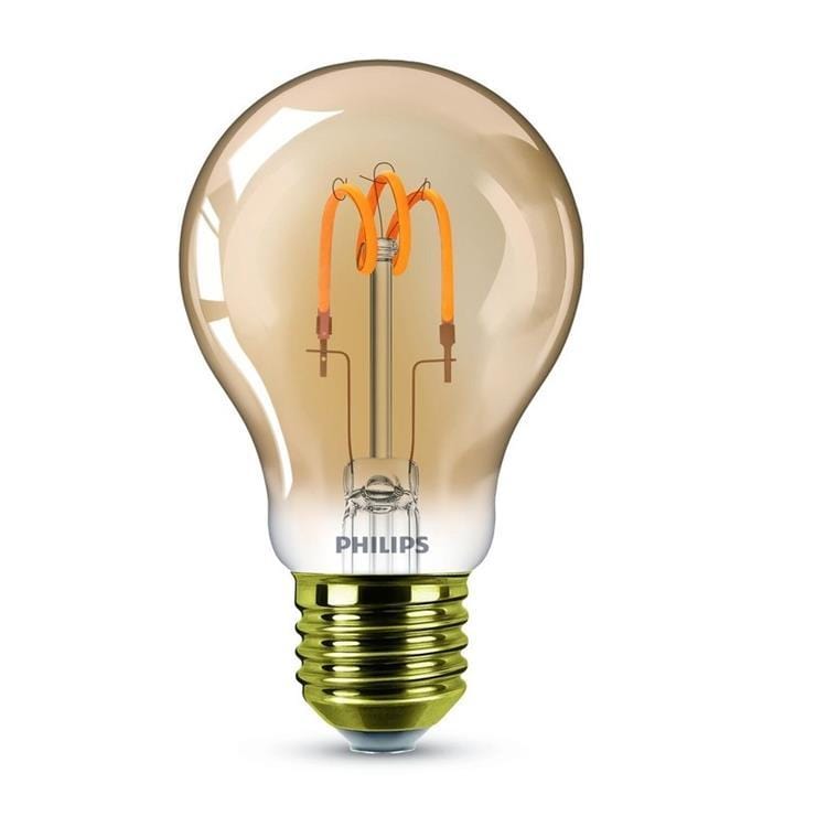 Philips 2.3W Vintage Gold LED E27 GLS Spiral Filament - Amber Warm White - 929001391901, Image 1 of 1