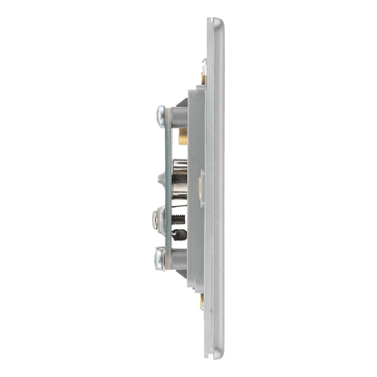 BG Screwless Flatplate Brushed Steel Double Socket For Tv Or Fm Co-Axial Aerial Connection - FBS61, Image 2 of 3